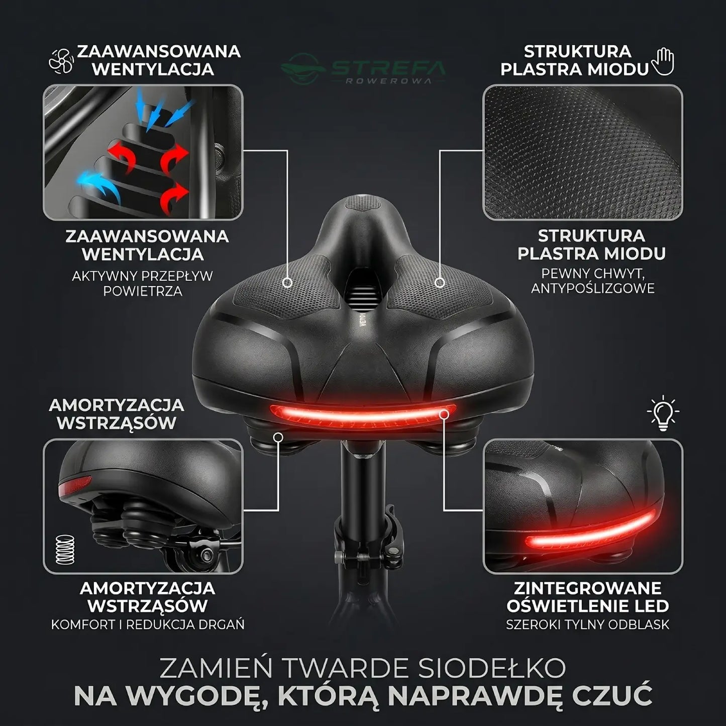 Anty-uciskowe siodełko EasyRide™ do jazdy bez bólu i dyskomfortu